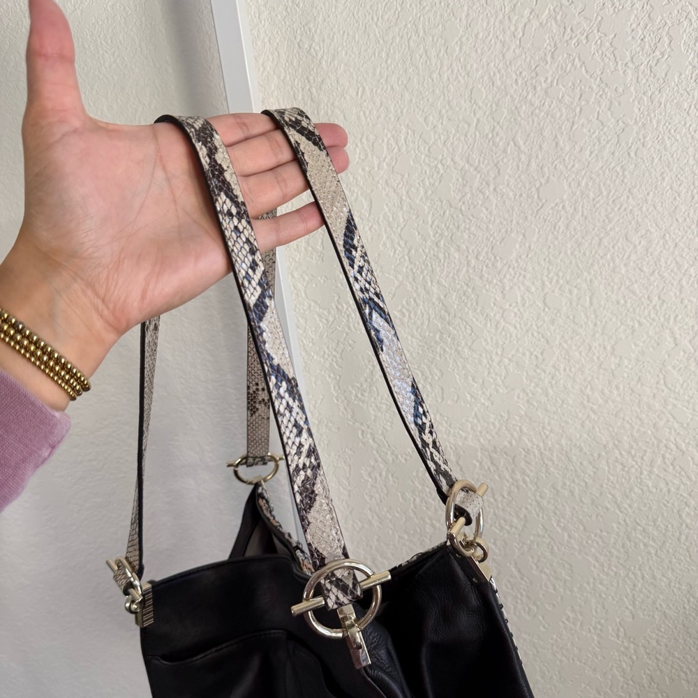 Vince Camuto Ashby Black Multi Leather Tote Bag Snakeskin Patchwork Purse Tote - Picture 10 of 15